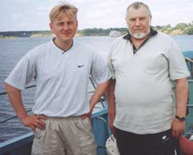 Konstantin Matusevich from Uglich with uncle Oleg Kuzmich Kozlov on the ferry through Volga