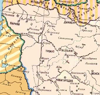 Фрагмент карты Речи Посполитой в XVII веке. Литва и Жемайтия